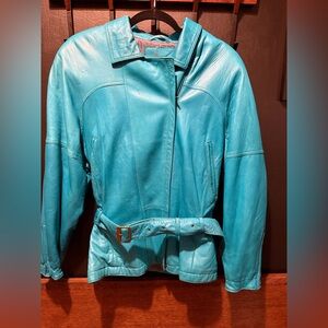 Vintage 1980’s Women's Turquoise Leather Jacket